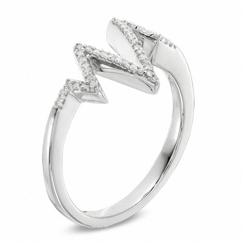 Previously Owned - 0.15 CT. T. W. Diamond Heartbeat Ring in Sterling Silver