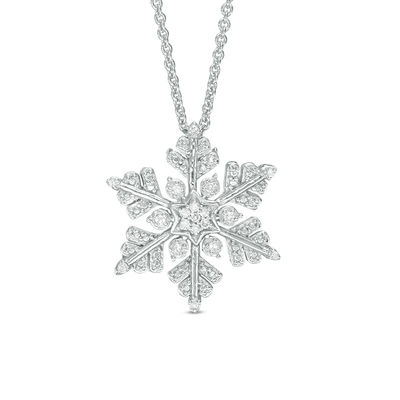 Previously Owned - 0.04 CT. T.W. Diamond Snowflake Pendant in Sterling Silver