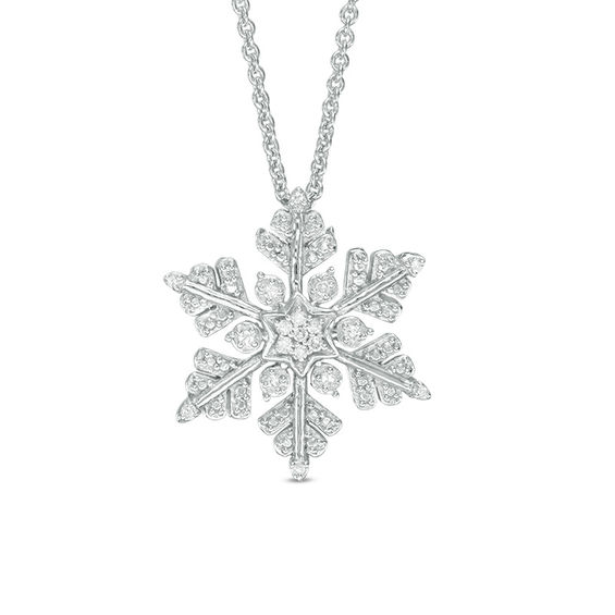 Previously Owned - 0.04 CT. T.W. Diamond Snowflake Pendant in Sterling Silver