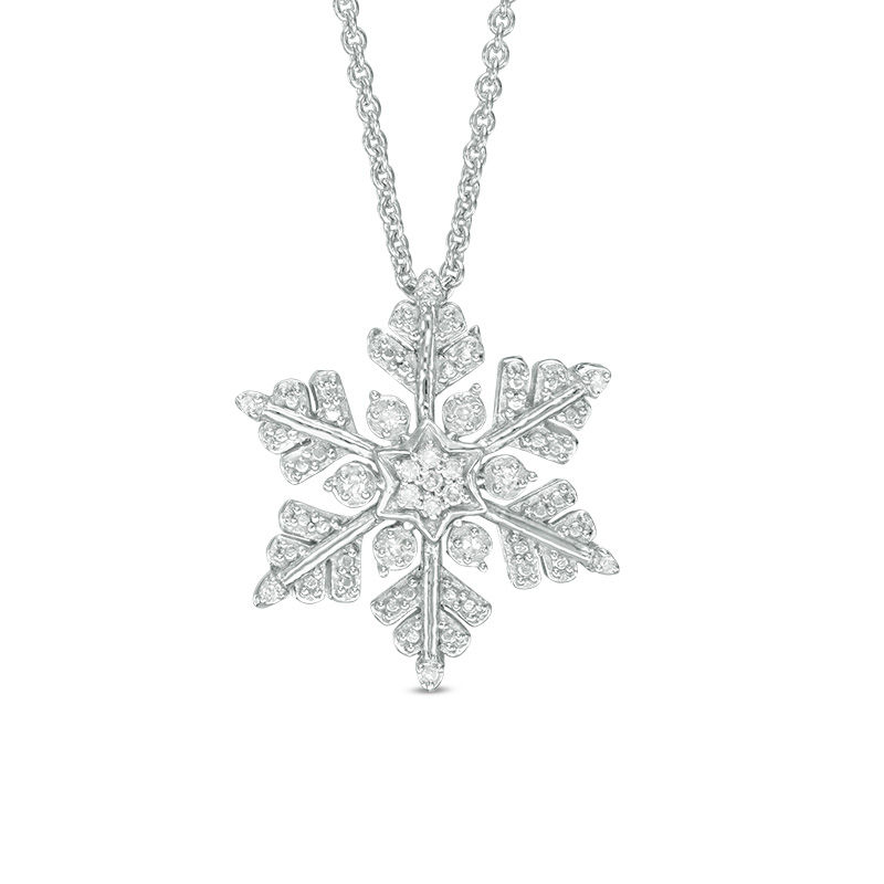 Main Image 1 of Previously Owned - 0.04 CT. T.W. Diamond Snowflake Pendant in Sterling Silver