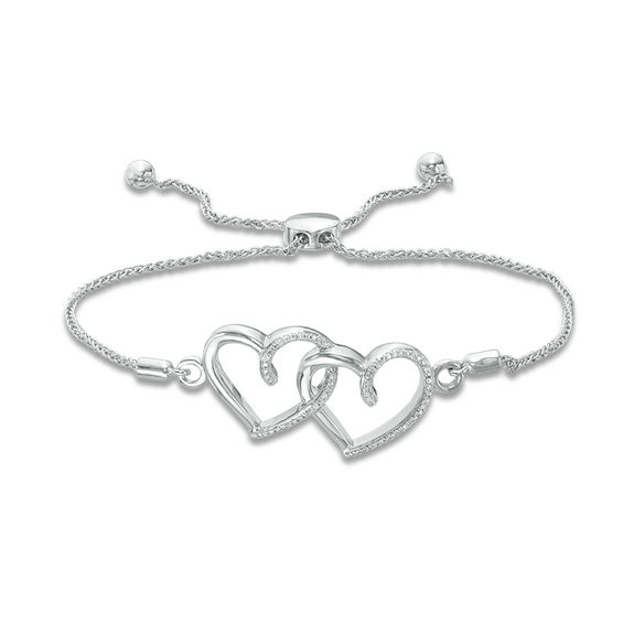 Previously Owned - Diamond Accent Interlocking Hearts Bolo Bracelet in Sterling Silver - 8.0"