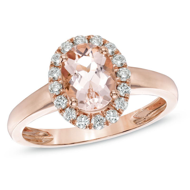 Previously Owned - Oval Morganite and 0.11 CT. T.W. Diamond Frame Split Shank Ring in 10K Rose Gold|Peoples Jewellers