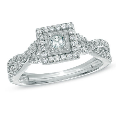 Previously Owned - 0.40 CT. T.W.   Princess-Cut Diamond Engagement Ring in 14K White Gold (I/I1)