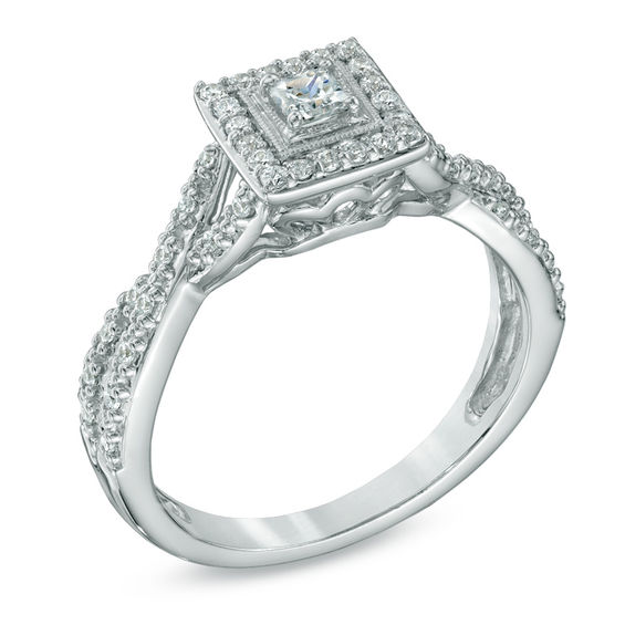 Previously Owned - 0.40 CT. T.W.   Princess-Cut Diamond Engagement Ring in 14K White Gold (I/I1)