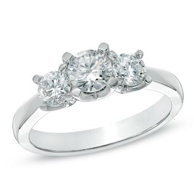 Previously Owned - 1.00 CT. T.W.   Diamond Three Stone Engagement Ring in 14K White Gold (I/I2)