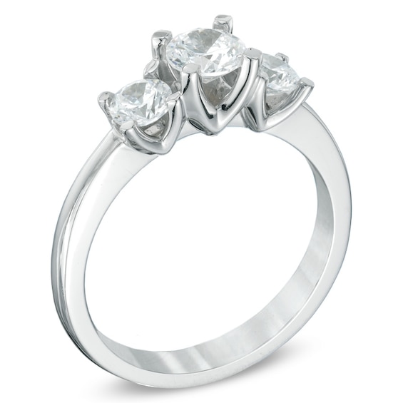 Previously Owned - 1.00 CT. T.W.   Diamond Three Stone Engagement Ring in 14K White Gold (I/I2)