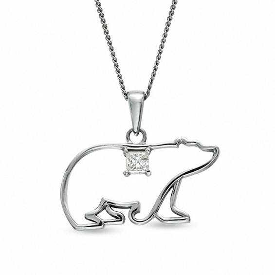 Previously Owned - 0.08 CT. Princess-Cut Diamond Polar Bear Pendant in 14K White Gold (I/I2)