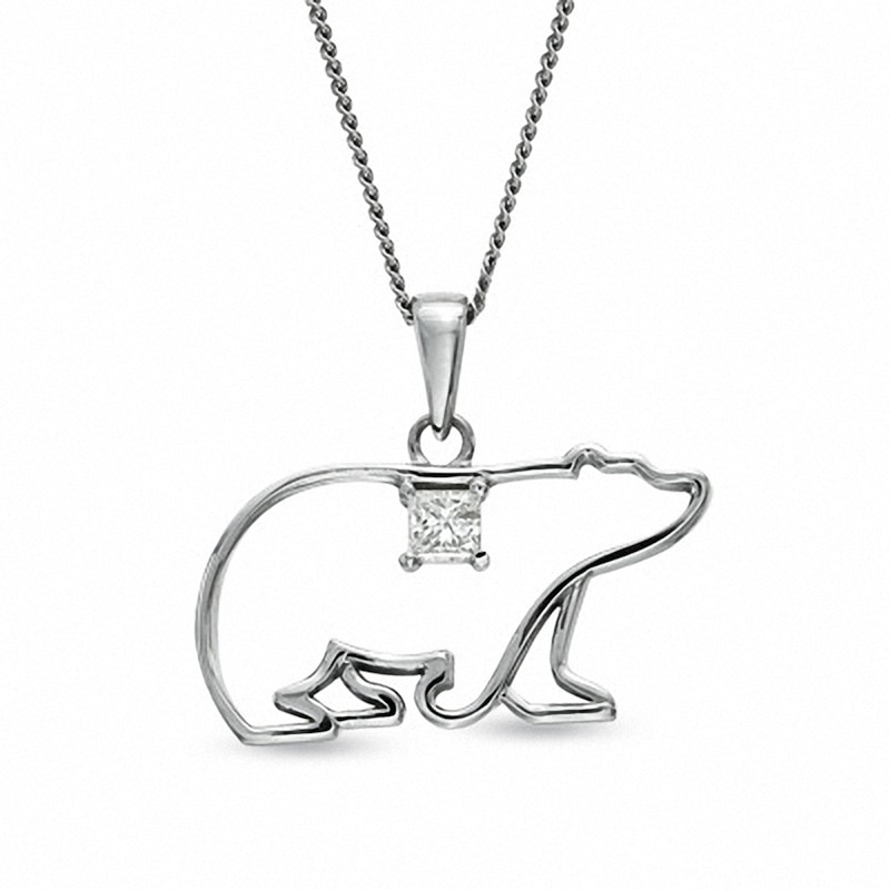 Previously Owned - 0.08 CT. Princess-Cut Diamond Polar Bear Pendant in 14K White Gold (I/I2)|Peoples Jewellers