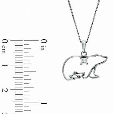 Previously Owned - 0.08 CT. Princess-Cut Diamond Polar Bear Pendant in 14K White Gold (I/I2)