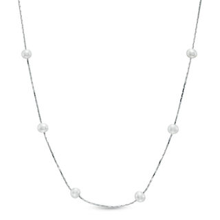 Previously Owned-4.5-5.0mm Freshwater Cultured Pearl Station Necklace in Sterling Silver