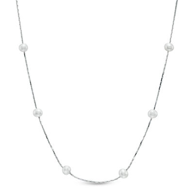 Previously Owned-4.5-5.0mm Freshwater Cultured Pearl Station Necklace in Sterling Silver