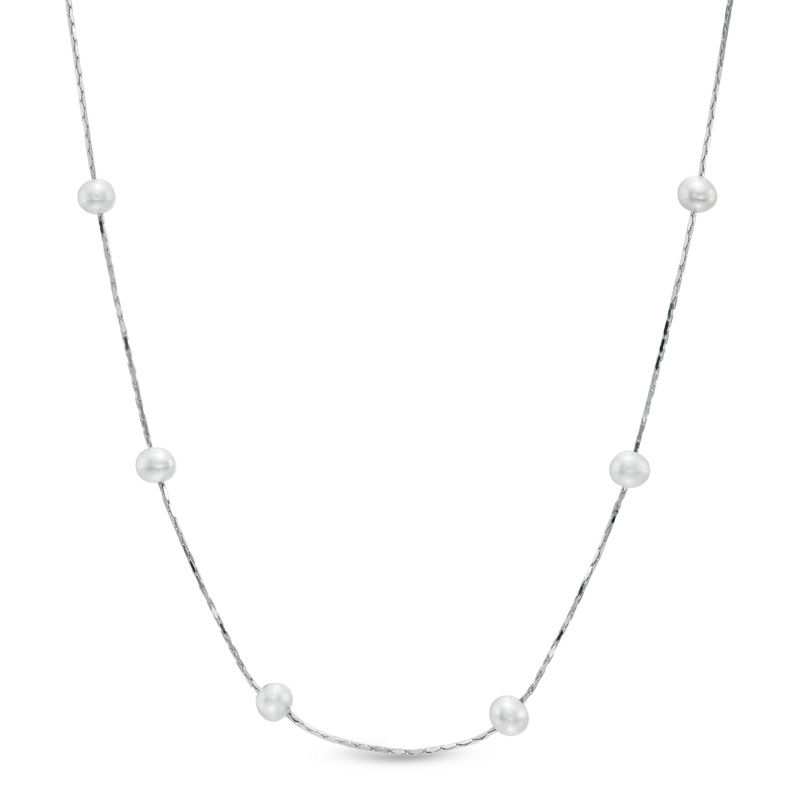Previously Owned-4.5-5.0mm Freshwater Cultured Pearl Station Necklace in Sterling Silver|Peoples Jewellers
