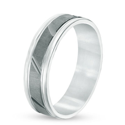 Previously Owned - Men's 6.0mm Slanted Groove Band in Sterling Silver with Black Rhodium