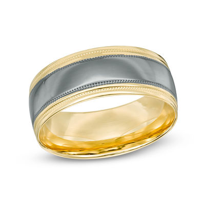 Previously Owned - Men's 8.0mm Comfort Fit Wedding Band in 10K Gold with Black Rhodium