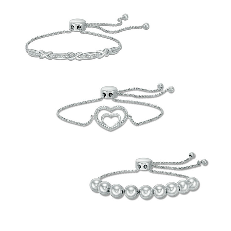 Main Image 1 of Previously Owned - Diamond Accent Three Piece Bolo Bracelet Set in Sterling Silver - 9.0&quot;