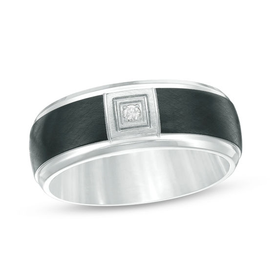 Previously Owned - Men's Diamond Accent Solitaire Wedding Band in Black IP Stainless Steel