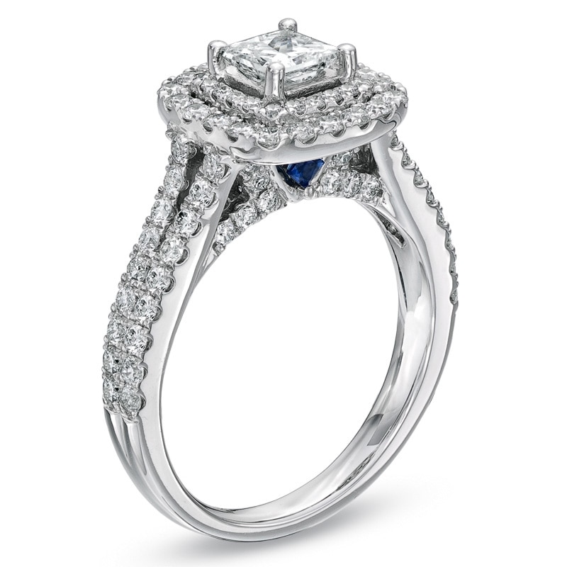 Previously Owned - Vera Wang Love Collection 1.45 CT. T.W. Princess-Cut Diamond Frame Split Shank Ring in 14K White Gold