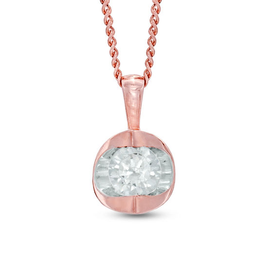 Previously Owned - 0.20 CT.   Diamond Solitaire Tension Pendant in 14K Rose Gold (I/I2) - 17"