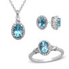 Thumbnail Image 0 of Previously Owned - Swiss Blue Topaz and Lab-Created White Sapphire Pendant, Earrings and Ring Set in Sterling Silver