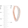 Previously Owned - Lab-Created White Sapphire Curved Hoop Earrings in Sterling Silver with 14K Rose Gold Plate