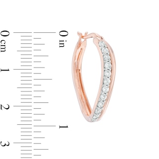 Previously Owned - Lab-Created White Sapphire Curved Hoop Earrings in Sterling Silver with 14K Rose Gold Plate