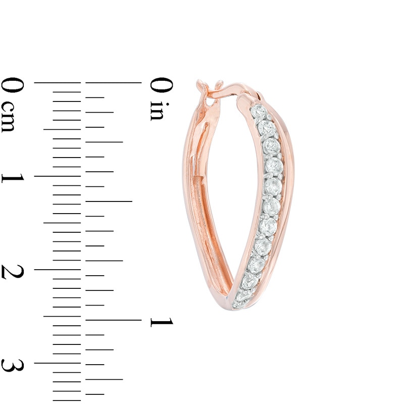 Previously Owned - Lab-Created White Sapphire Curved Hoop Earrings in Sterling Silver with 14K Rose Gold Plate|Peoples Jewellers