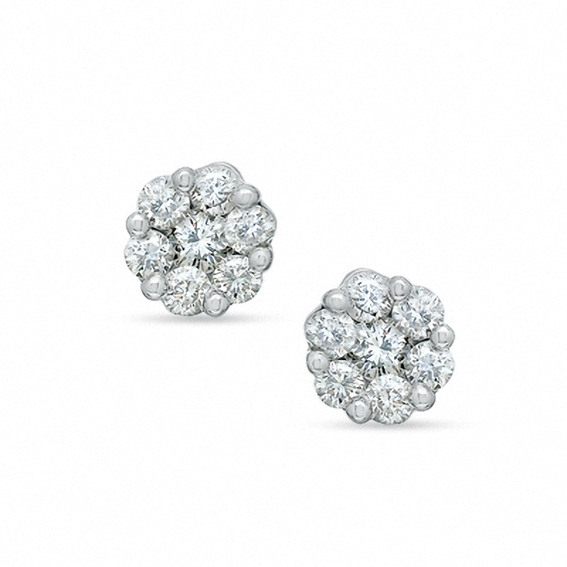 Previously Owned - 1.00 CT. T.W. Diamond Cluster Stud Earrings in 14K White Gold|Peoples Jewellers