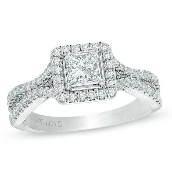 Previously Owned - Vera Wang Love Collection 0.95 CT. T.W. Princess-Cut Diamond Frame Engagement Ring in 14K White Gold