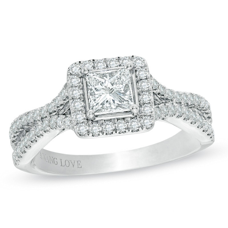 Previously Owned - Vera Wang Love Collection 0.95 CT. T.W. Princess-Cut Diamond Frame Engagement Ring in 14K White Gold|Peoples Jewellers