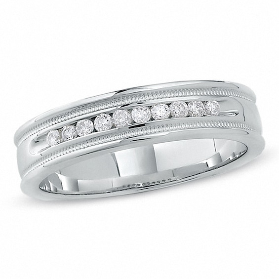 Previously Owned - Men's 0.25 CT. T.W. Diamond Channel Milgrain Band in 14K White Gold