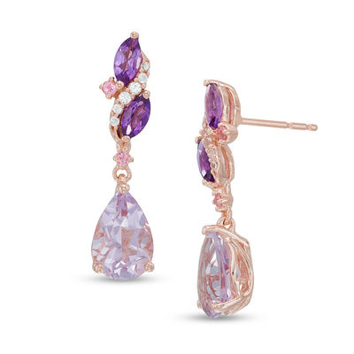 Previously Owned - Multi-Gemstone and Lab-Created White Sapphire Earrings in Sterling Silver with 14K Rose Gold Plate