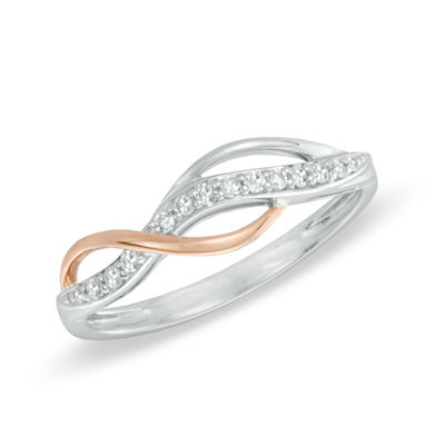 Previously Owned - 0.10 CT. T.W. Diamond Infinity Ring in Sterling Silver and 10K Rose Gold