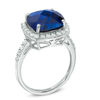 Thumbnail Image 2 of Previously Owned - 11.0mm Cushion-Cut Lab-Created Blue and White Sapphire Frame Ring in Sterling Silver