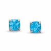 Thumbnail Image 1 of Previously Owned - 6.0mm Cushion-Cut Blue Topaz Stud Earrings in 10K White Gold