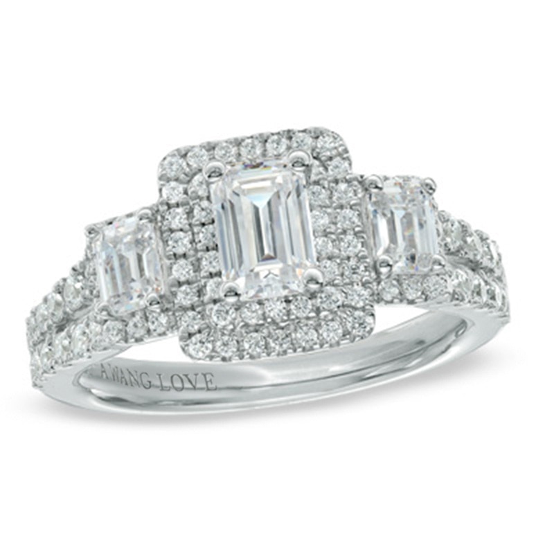 Main Image 1 of Previously Owned - Vera Wang Love Collection 1.30 CT. T.W. Emerald-Cut Diamond Engagement Ring in 14K White Gold