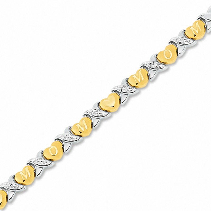 Previously Owned - MOM Heart and "X" Stampato Bracelet in 10K Two-Tone Gold - 7.25"