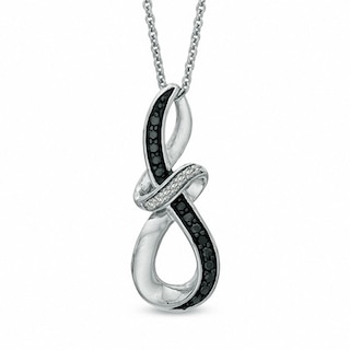 Previously Owned - 0.05 CT. T.W. Enhanced Black and White Diamond Abstract Infinity Pendant in Sterling Silver