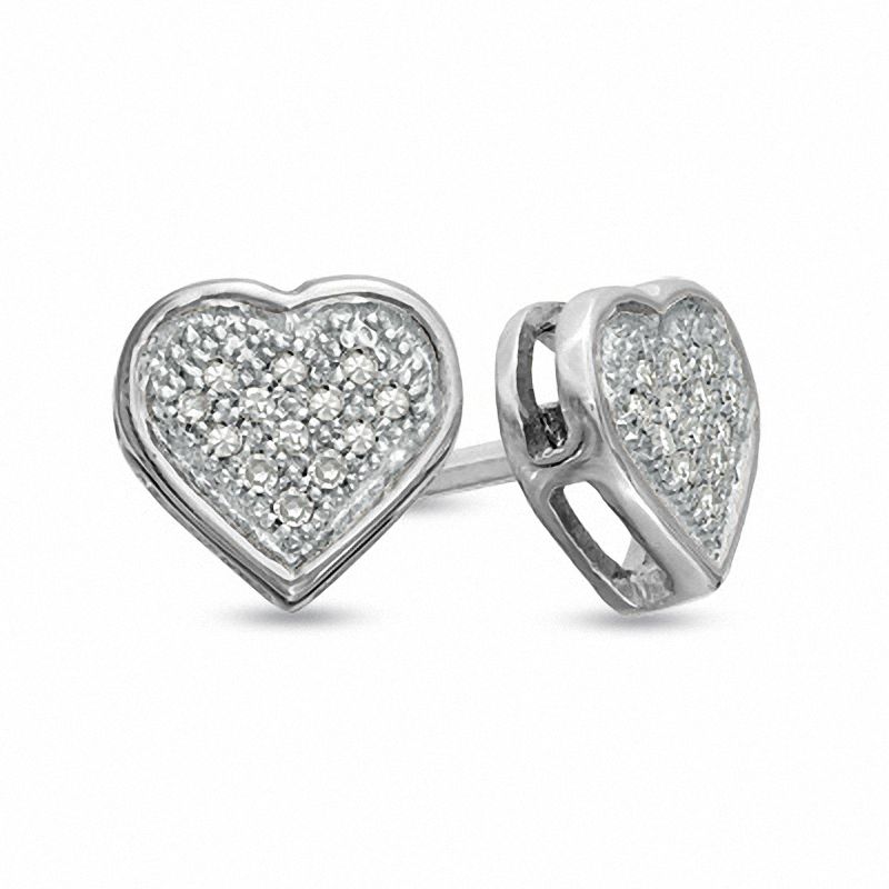 Main Image 1 of Previously Owned - 0.05 CT. T.W. Diamond Heart-Shaped Earrings in 10K White Gold