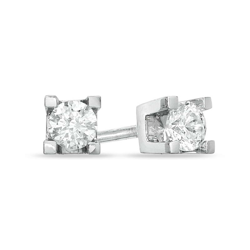 Previously Owned - 0.25 CT. T.W.  Diamond Square-Set Solitaire Stud Earrings in 14K White Gold (I/I2)