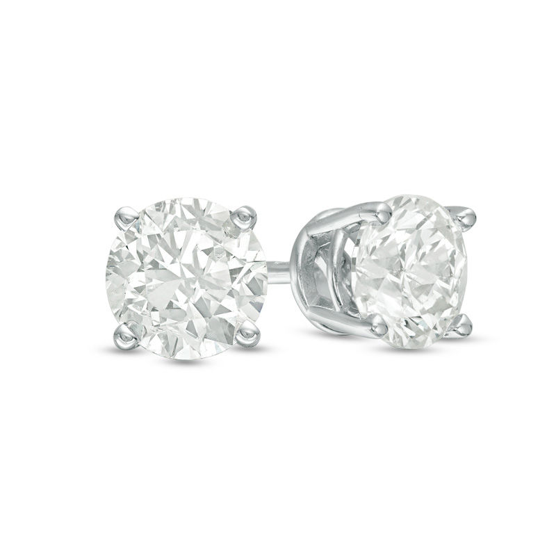 Previously Owned - 0.50 CT. T.W.  Diamond Solitaire Crown Royal Stud Earrings in 14K White Gold (J/I3)