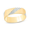 Thumbnail Image 0 of Previously Owned -  Men's 6.0mm Slant Stripe Wedding Band in 10K Gold and White Rhodium