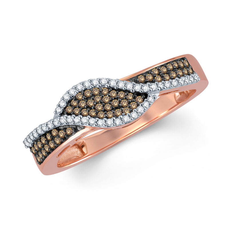 Previously Owned - 0.25 CT. T.W. Champagne and White Diamond Wave Bypass Ring in 10K Rose Gold|Peoples Jewellers