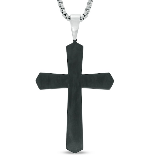 Previously Owned - Men's Lord's Prayer Cross Pendant in Stainless Steel and Black IP - 24"