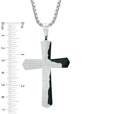 Previously Owned - Men's Lord's Prayer Cross Pendant in Stainless Steel and Black IP - 24"