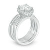 Thumbnail Image 1 of Previously Owned - 8.0mm Lab-Created White Sapphire Frame Three Piece Bridal Set in Sterling Silver
