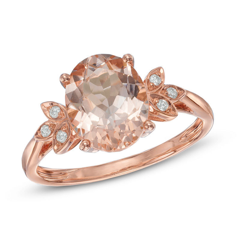 Previously Owned - Oval Morganite and Diamond Accent Leaf Ring in 10K Rose Gold|Peoples Jewellers