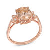 Thumbnail Image 1 of Previously Owned - Oval Morganite and Diamond Accent Leaf Ring in 10K Rose Gold