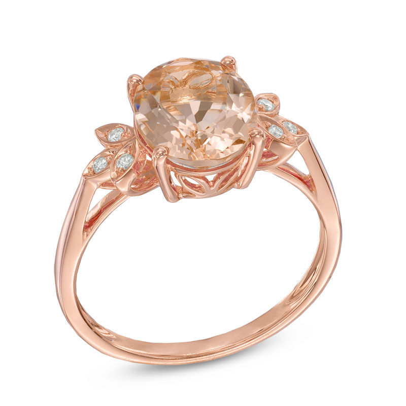 Previously Owned - Oval Morganite and Diamond Accent Leaf Ring in 10K Rose Gold