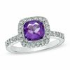 Thumbnail Image 1 of Previously Owned - 7.0mm Cushion-Cut Amethyst and Lab-Created White Sapphire Ring in Sterling Silver