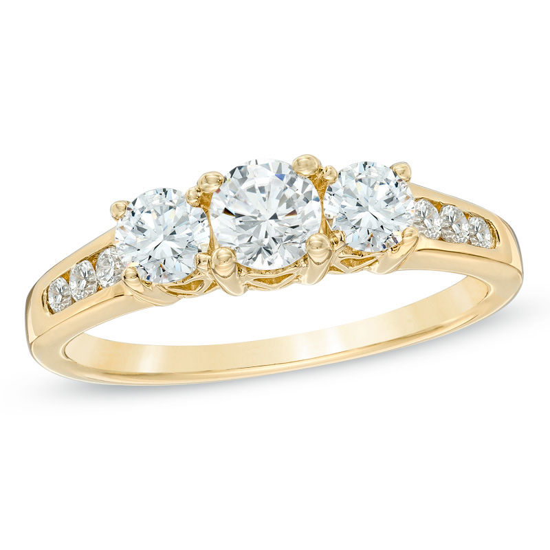 Main Image 1 of Previously Owned - 1.00 CT. T.W. Diamond Three Stone Past Present Future Engagement Ring in 14K Gold